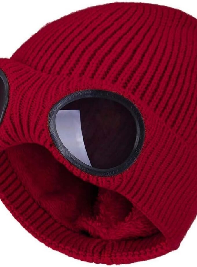 Unisex Goggle Knitted Beanie Hat Windproof Warm Winter Skull Cap