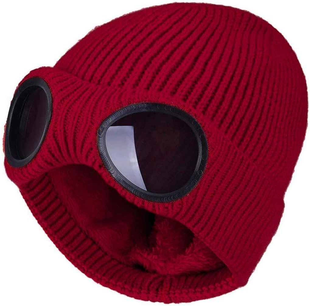 Unisex Goggle Knitted Beanie Hat Windproof Warm Winter Skull Cap