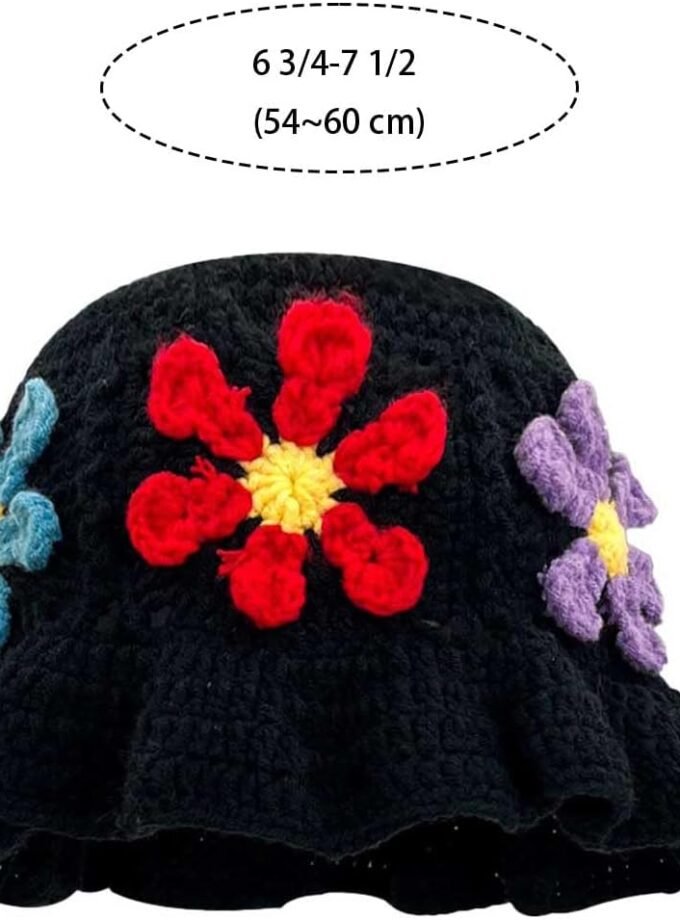 Crochet Bucket Hat for Women Flower Knit Hat Hollow Out Foldable Cap Hats