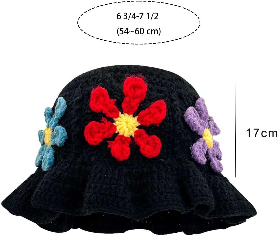 Crochet Bucket Hat for Women Flower Knit Hat Hollow Out Foldable Cap Hats - Image 2