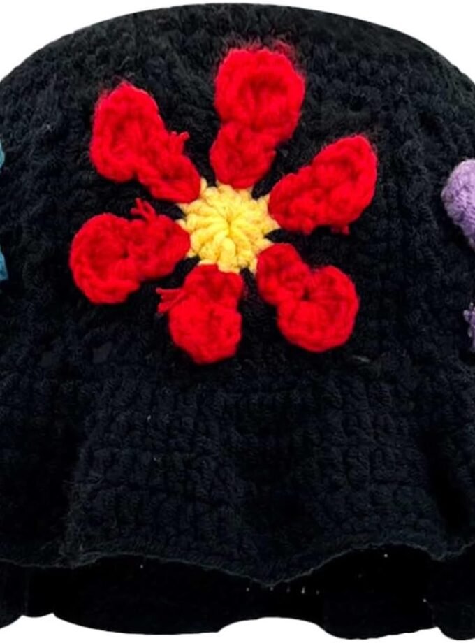 Crochet Bucket Hat for Women Flower Knit Hat Hollow Out Foldable Cap Hats