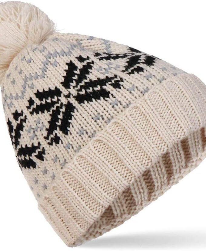Beanie Hat for Women Winter Warm Pom-Pom Cuffed SKi Hat Adult Knit Caps Men Small/Medium