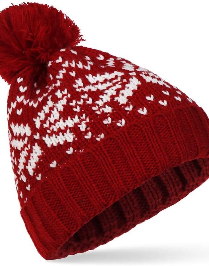 Double-Layered Winter-Beanie Hat for Women Pom Pom Knit Ski Cap Warm Cuffed Snow Hat for Man Woman