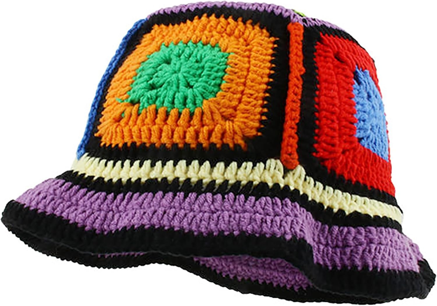 Women-Crochet-Hat-Knitted Floral Bucket-Hat-Handmade Plaid Fisherman-Hat-for-Women Fall-Spring-Winter-Summer