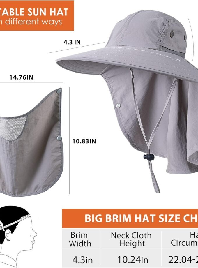 men Women Fishing Hat UPF 50+ Wide Brim Sun Hat with Face Cover & Neck Flap