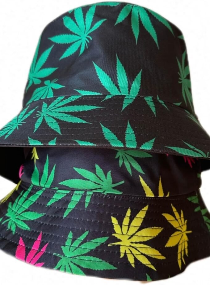 Leaf Print Bucket Hat Comfortable Colored Weed Bucket Hat Sun Protection Brim Fishing Beach Fisherman Durable Hats Reversible Double Side Wear- 2 Pack
