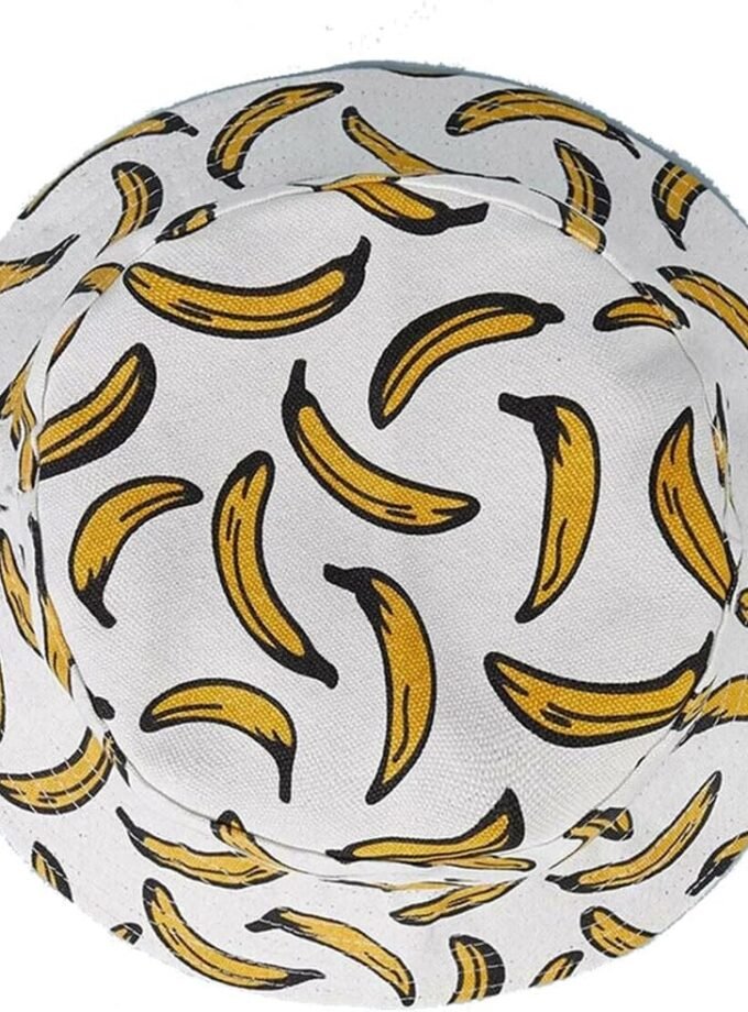 Fruit Print Bucket Hat Tropical Pattern Sun Hats Reversible Packable Fishing Cap for Women, Men, White