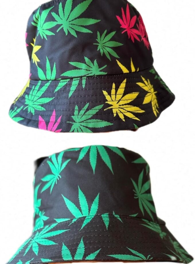 Leaf Print Bucket Hat Comfortable Colored Weed Bucket Hat Sun Protection Brim Fishing Beach Fisherman Durable Hats Reversible Double Side Wear- 2 Pack