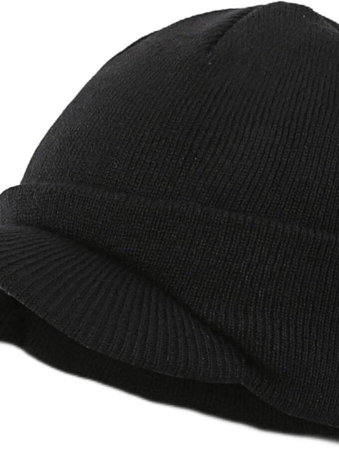 Men's Winter Beanie Hat with Brim Warm Double Knit Cuff Beanie Cap