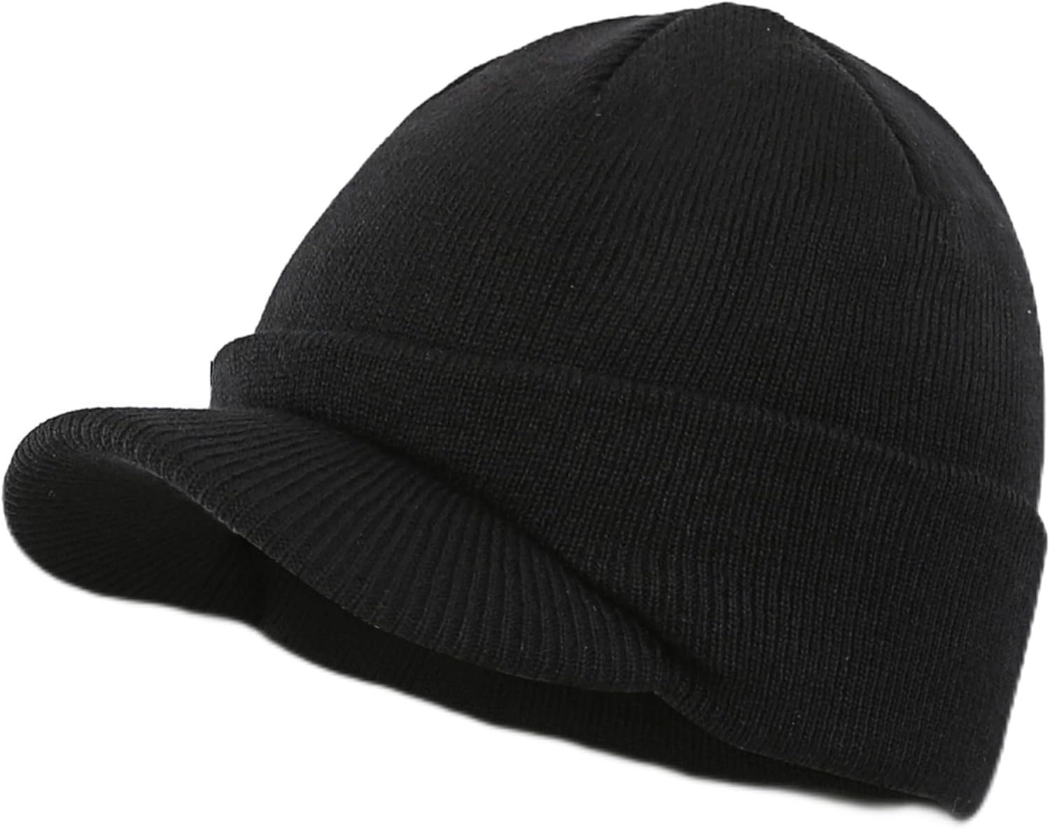 Men's Winter Beanie Hat with Brim Warm Double Knit Cuff Beanie Cap