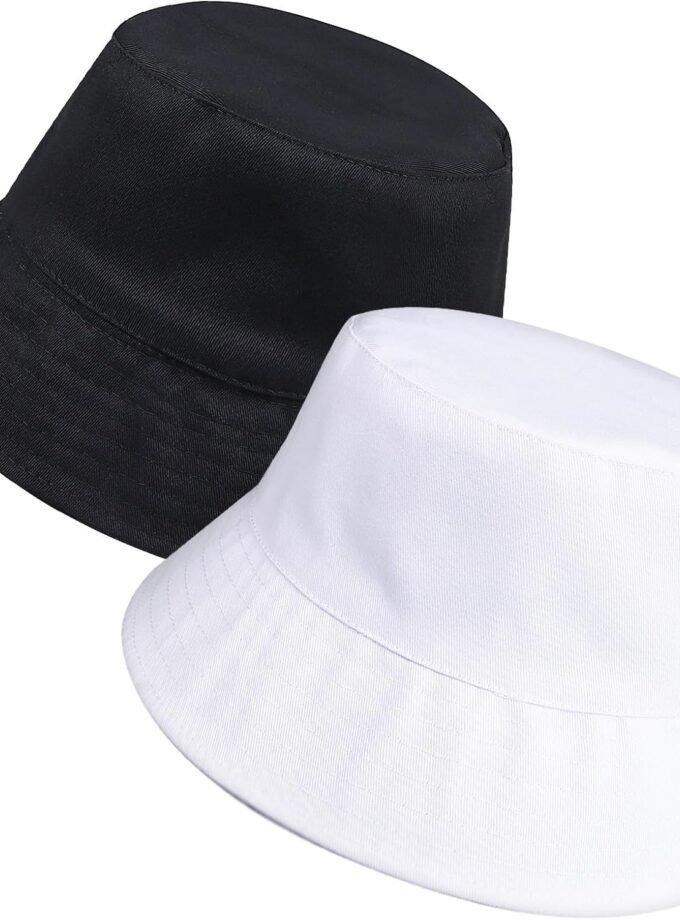 2pcs Sublimation Bucket Hats,White and Black Bucket hat Womens Bucket hat Sun Hat Beach Fishing Hat, Reversible Double-Side-Wear
