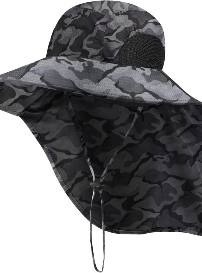 Outdoor Sun Hat for Men with 50+ UPF Protection Safari Cap Wide Brim Fishing Hat with Neck Flap, for Dad…