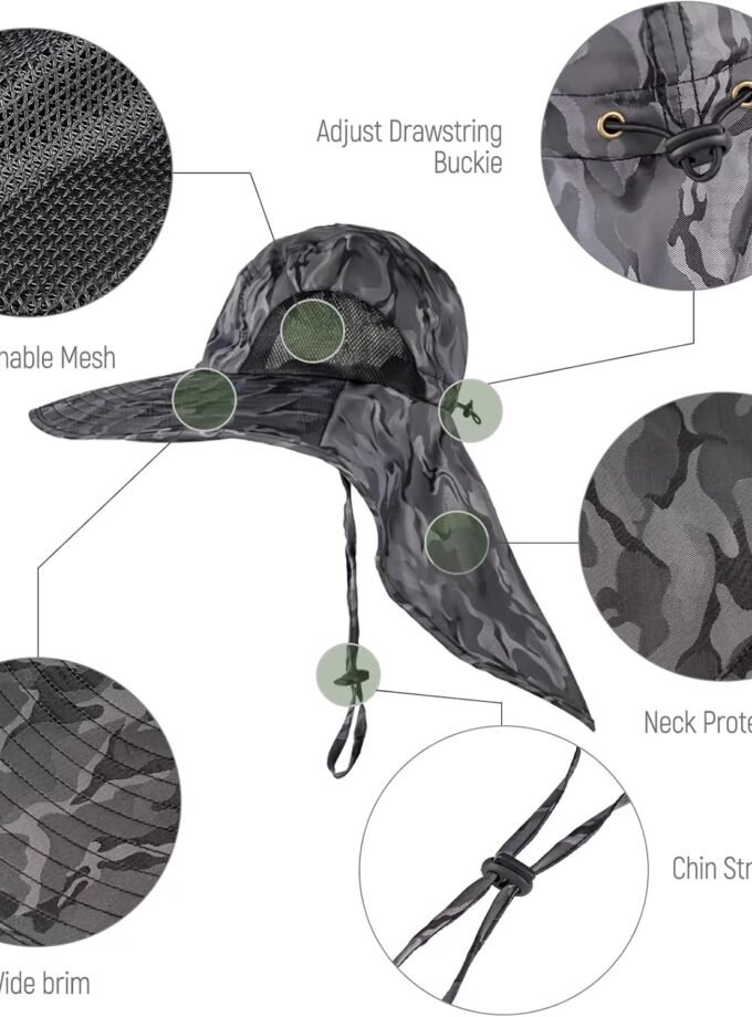 Outdoor Sun Hat for Men with 50+ UPF Protection Safari Cap Wide Brim Fishing Hat with Neck Flap, for Dad…