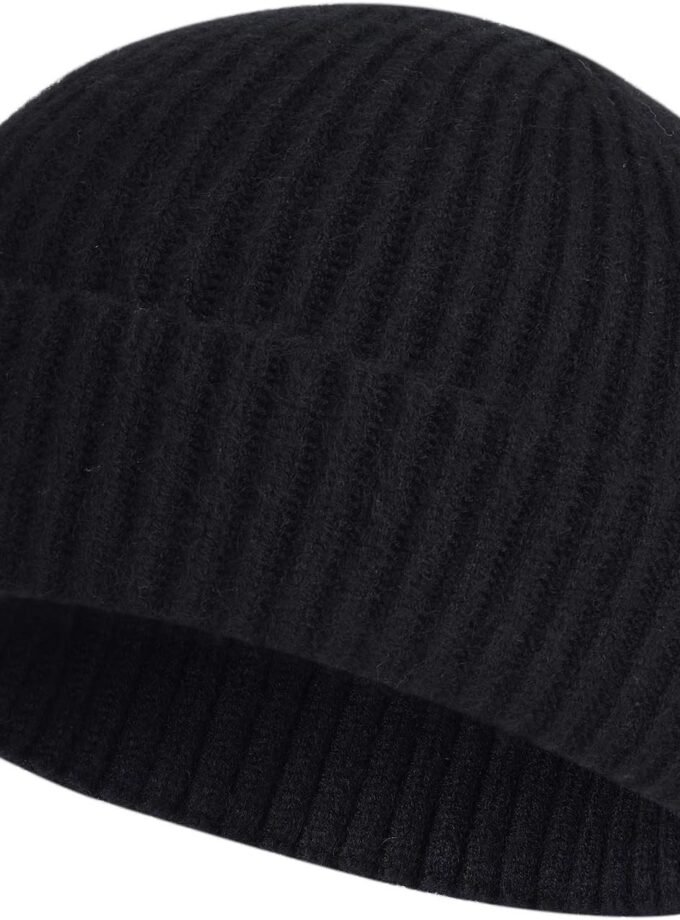 Wool Knit Cuff Short Fisherman Beanie for Men Women, Winter Warm Hats
