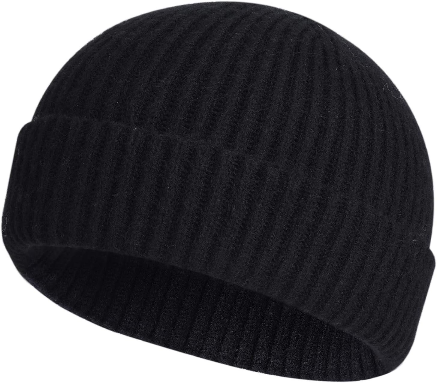 Wool Knit Cuff Short Fisherman Beanie for Men Women, Winter Warm Hats