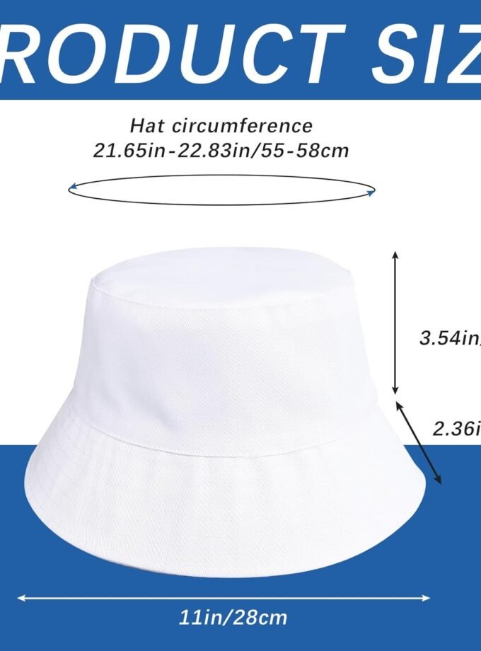2pcs Sublimation Bucket Hats,White and Black Bucket hat Womens Bucket hat Sun Hat Beach Fishing Hat, Reversible Double-Side-Wear