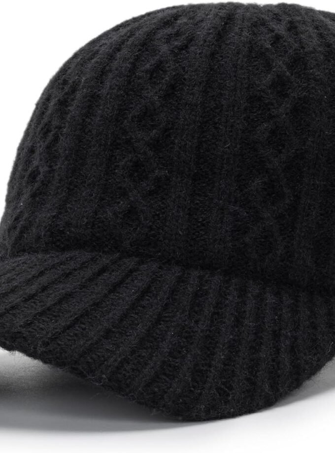 Women's Winter Warm Knit Visor Beanie Newsboy Cap Cold Weather Warm Winter Hat for Men Teens
