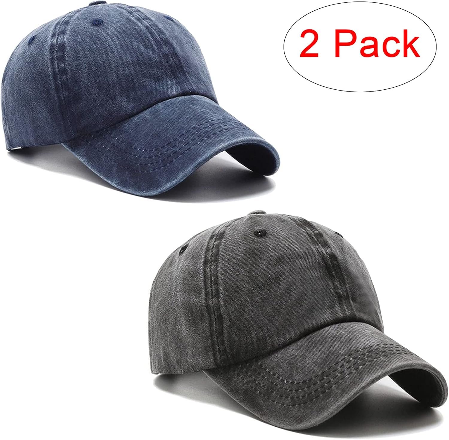 2 Packs Vintage Washed Distressed Baseball Cap Golf Dad Hat for Men Women - Image 2