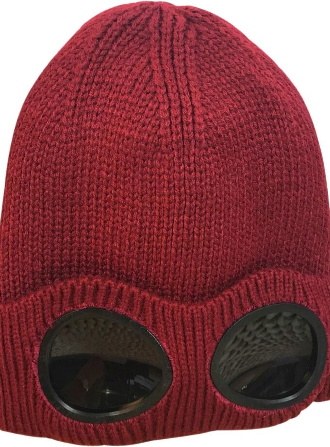 Unisex Goggle Knitted Beanie Hat Windproof Warm Winter Skull Cap