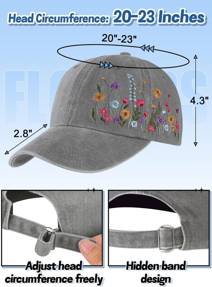 Trendy Embroidered Baseball Cap for Girls Women Men - Adjustable Soft Breathable Hats for Casual Wear