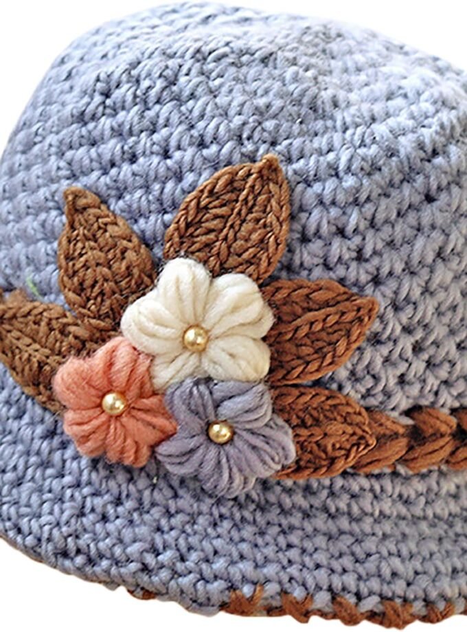 French Thicken Women's Flowers Knitted-Woolen-Hat Fashion Beanie-Hat Lady Crochet-Bucekt-Hat for Winter