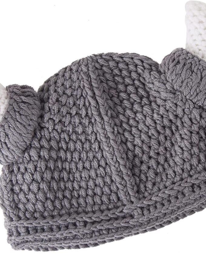 Cute Wool Hat — Hand-Crocheted/Knitted Hat for Adults (Gray)