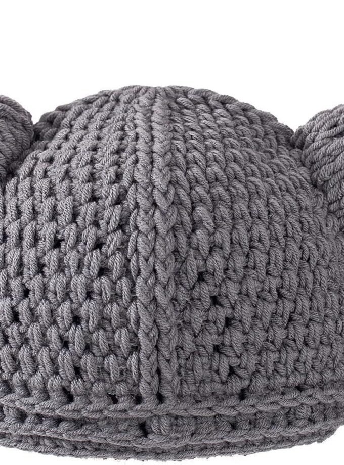 Cute Wool Hat — Hand-Crocheted/Knitted Hat for Adults (Gray)