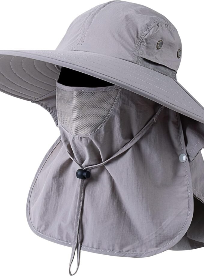 men Women Fishing Hat UPF 50+ Wide Brim Sun Hat with Face Cover & Neck Flap